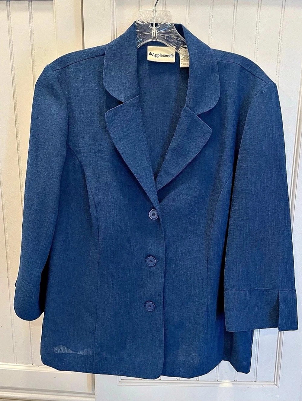 Appleseed's Women's Blue Lightweight Woven Blazer Jacket 3/4 Sleeve size 10